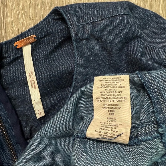 Free People Karmen Cotton Denim Mini Dress Deep Sea Wash Chambray Long Sleeve S - Picture 11 of 11